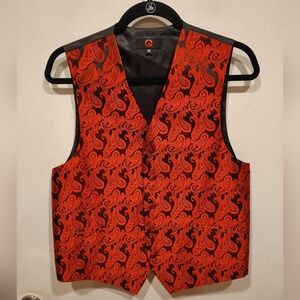 Q Brand Men's Red Satin Paisley Print Formal Vest Sz XS Wedding Prom Party Event